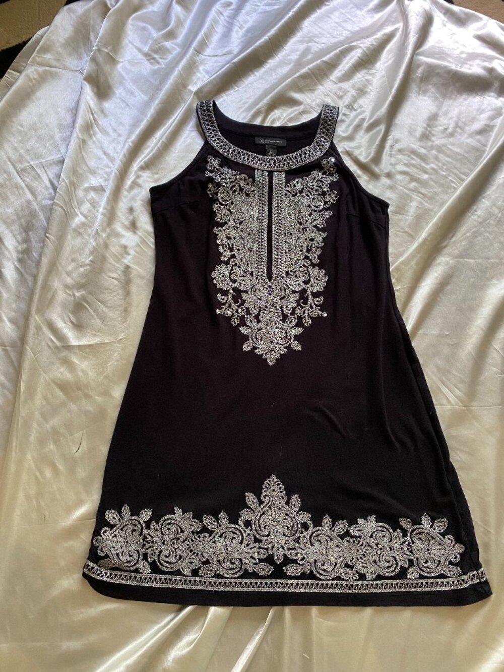 Vintage y2k Black Silver Embroidered Sequin Boho Indie Sleaze Mini M